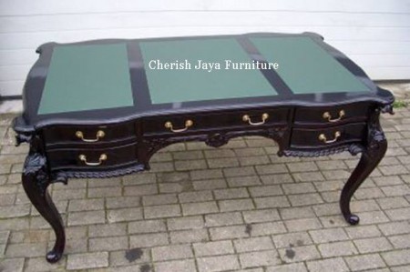 Code: DBT 021-M Name: French desk with leather and Gold print Size: W=150 x H=80 X D=80 cm Wood: Solid Mahogany